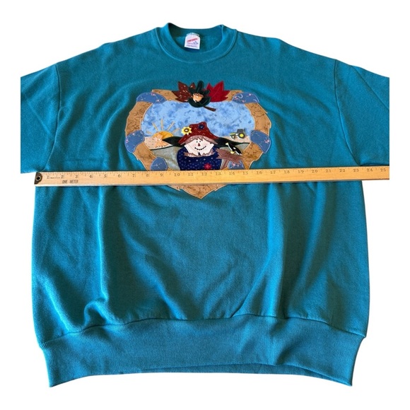 Vintage 80s Autumn Applique Sweatshirt Womens XL Scarecrow Pumpkin Granny Core - Picture 6 of 9